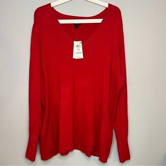NEW JM Collection V Neck Pullover Sweater Knit Rayon Red Size 3X Essential Basic - Picture 1 of 7